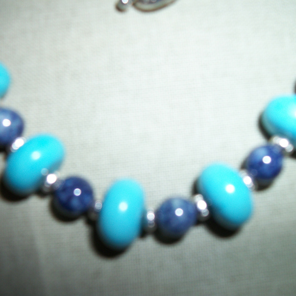 VIntage Genuine  TURQUOISE/LAPIS/SILVER  NECKLACE HANDMADE in USA - Picture 3 of 4